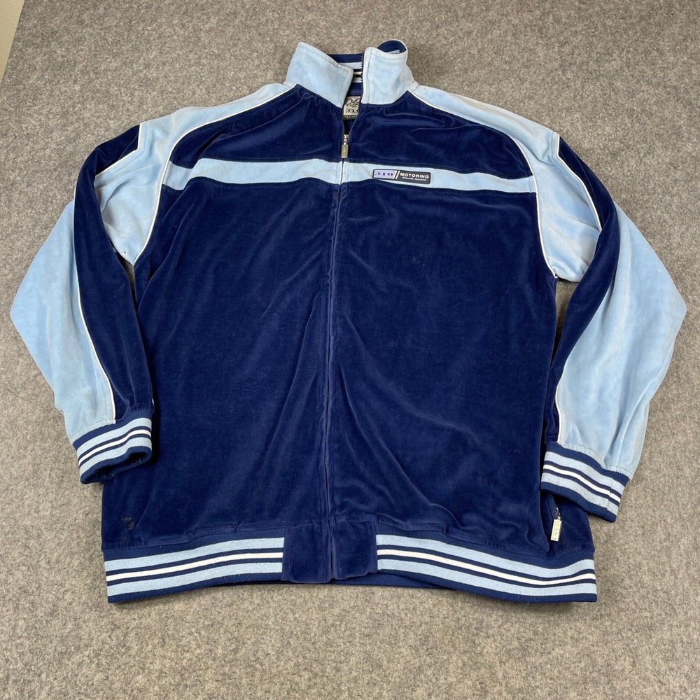 310 Motoring Vintage Velour Track Jacket XXL Navy Blue Light Blue Y2K Streetwear
